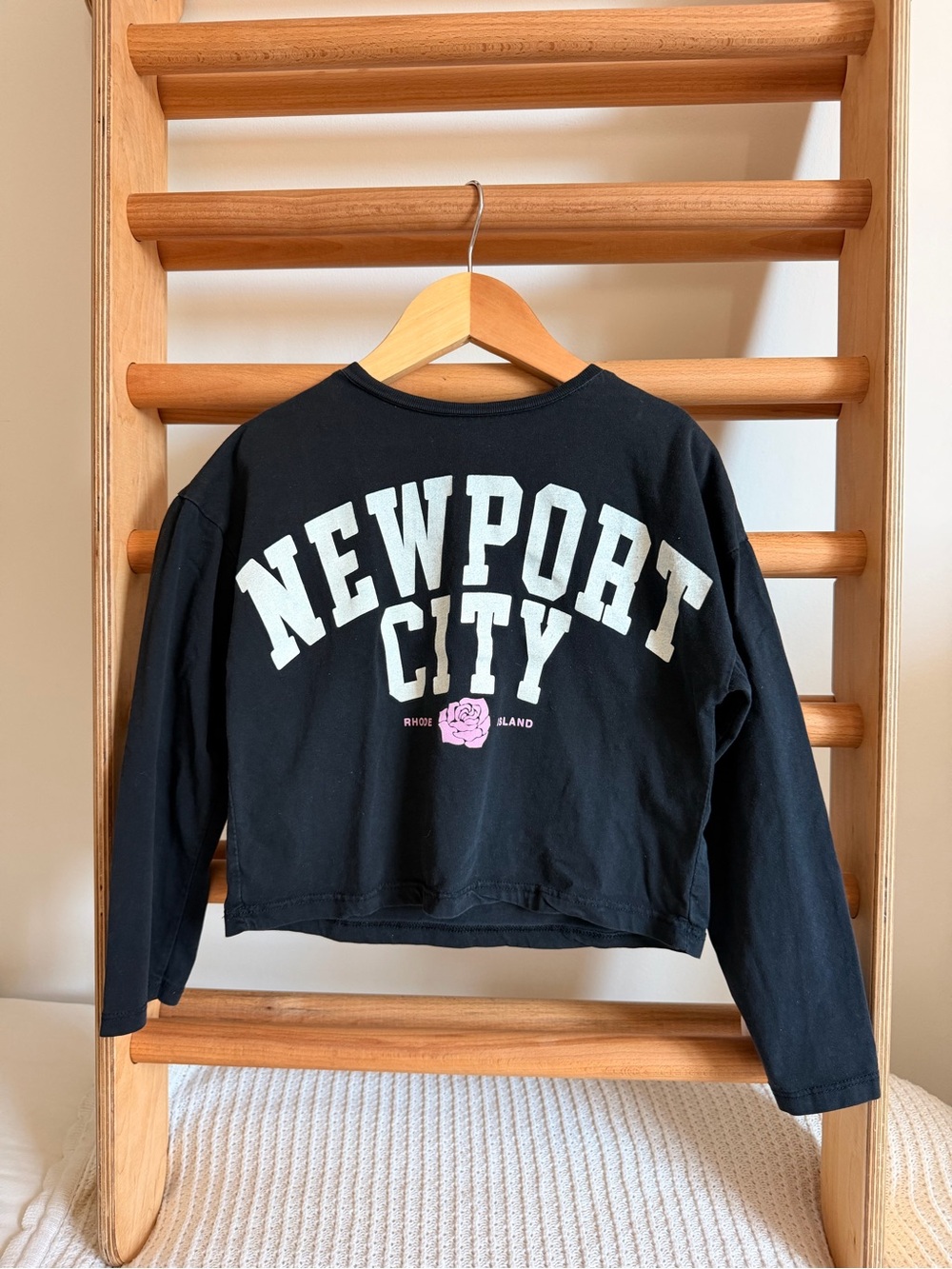 ✨ Zara Girls Black Newport City Graphic Long Sleeve Top Size 7 EUC